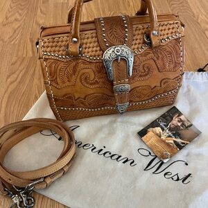 American West Brown Leather Satchel with Silver Accents